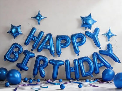 Blue Happy Birthday Balloons Banner Sign Mylar letter Party Decoration | - Image 2