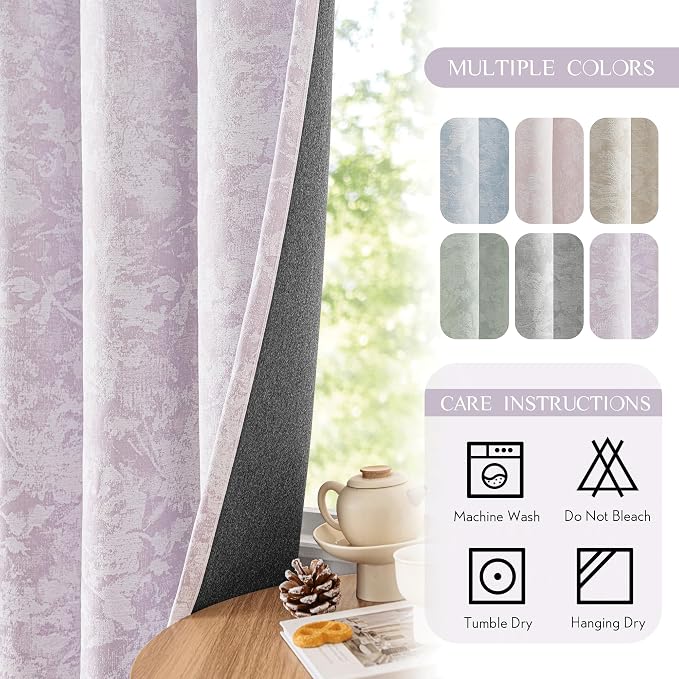 Beauoop Purple Floral Jacquard Blackout Curtains - Image 8