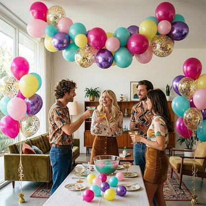 Pink Purple Blue Balloon Set, 12inch Hot Pink Yellow Purple Teal Gold Metallic - Image 7