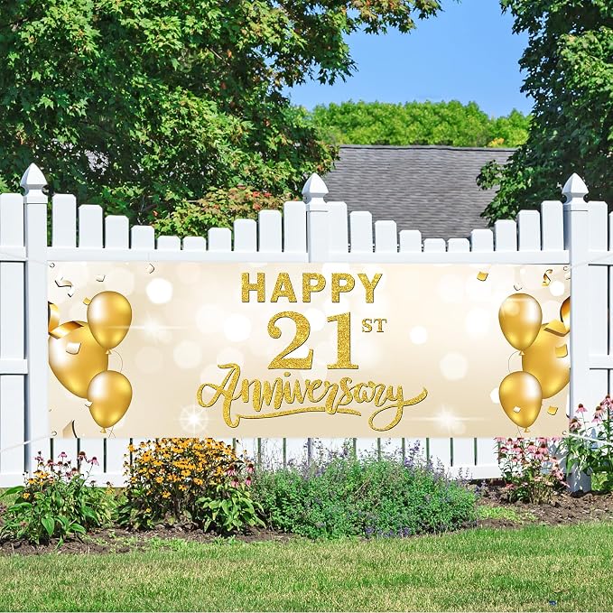 Large Happy 21st Anniversary Banner Twenty-one Themed Garden Backdrop Banner - Image 5