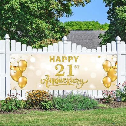Large Happy 21st Anniversary Banner Twenty-one Themed Garden Backdrop Banner - Image 5