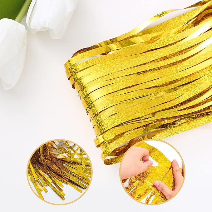 10 Pack Gold Foil Curtain Backdrop 3.2ft x 9.8ft Metallic Tinsel Foil Fringe - Image 4