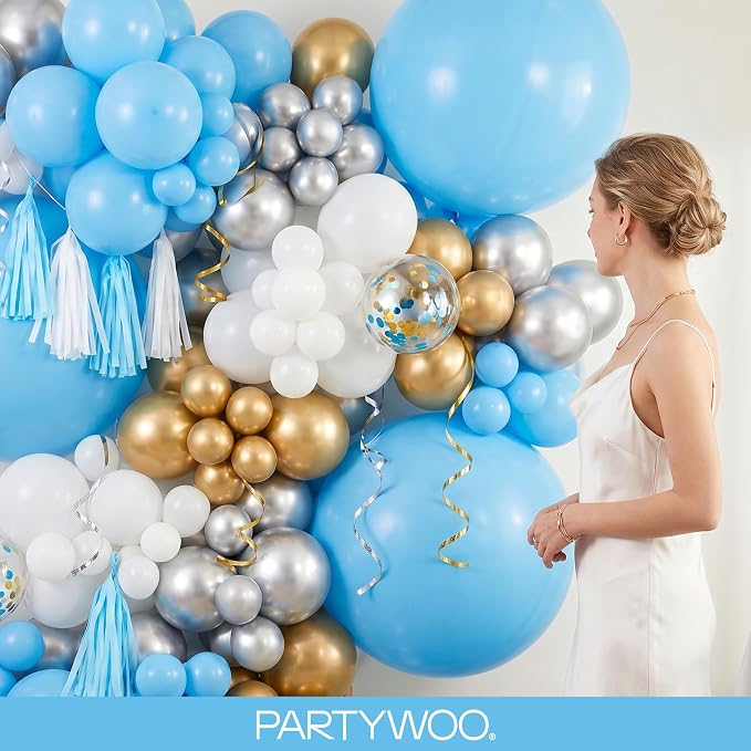PartyWoo Light Blue Balloons 152pcs Baby Pastel Blue Color Different Sizes | 18 - Image 9
