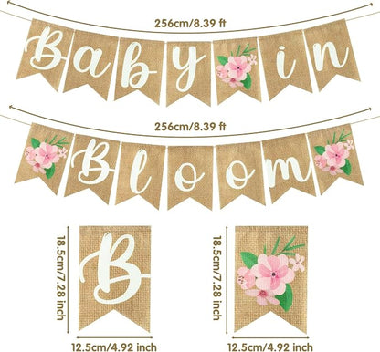 ANGOLIO 2Pcs Floral Baby in Bloom Baby Shower Burlap Banner Decoration Wall - Image 2