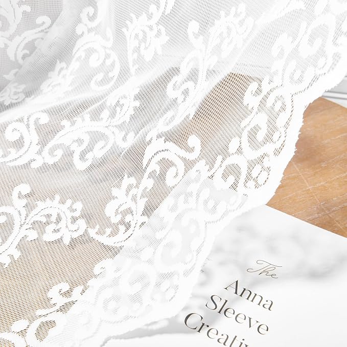 White Lace Curtains 102 Inches Long 2 Panels Paisley Floral Sheer Curtains - Image 7