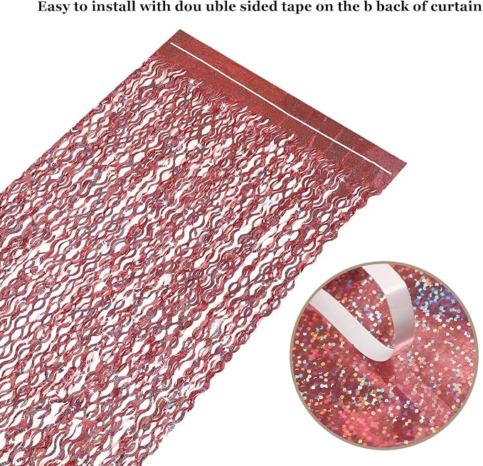 3 Pack 3.3 ft x 6.6 ft Tinsel Curtain -CYLMFC Rose Gold Birthday Backdrop - Image 4