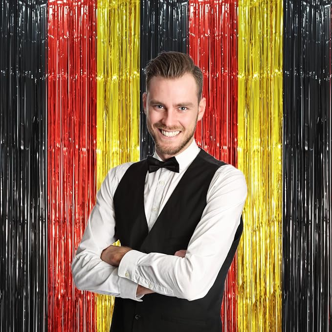 Voircoloria Red Black Gold Fringe Backdrop Curtains, 3 Pack | Tinsel Streamers - Image 7
