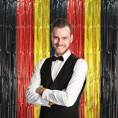 Voircoloria Red Black Gold Fringe Backdrop Curtains, 3 Pack | Tinsel Streamers - Image 7
