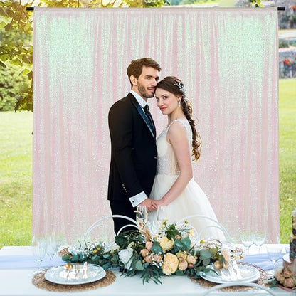 PartyDelight Iridescent White Sequin Backdrop 6x7ft Shimmer Photo Curtain | 4 - Image 4