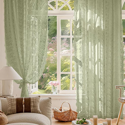 Anmao Vintage Lace Curtains 45 Inches Long 2 Panels Set, Romantic Elegant Light - Image 2