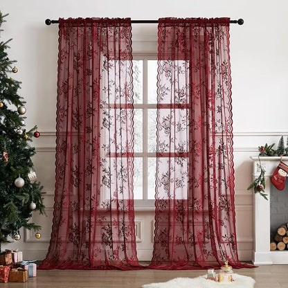 Burgundy Lace Curtains by SEEKRIGHTHomeDecor