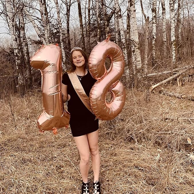 Rose Gold Number 18 Mylar Foil Balloons, 40 Inch Giant 18th Birthday Balloons - Image 3