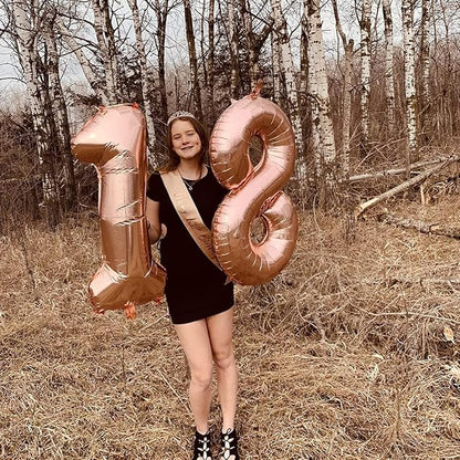 Rose Gold Number 18 Mylar Foil Balloons, 40 Inch Giant 18th Birthday Balloons - Image 3
