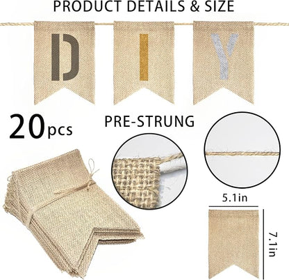20 PCS Burlap Banner with 27 PCS Letters Stencil DIY Customizable Decor | - Image 2