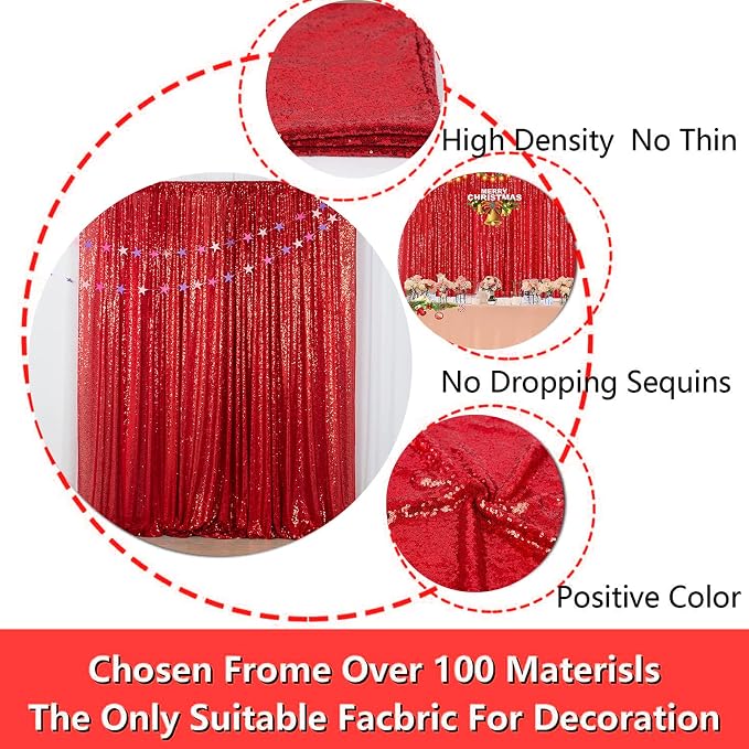 JYFLZQ Red Sequin Backdrop Curtains 4ft x 6.5ft 1 Panel Glitter Photo Booth - Image 5