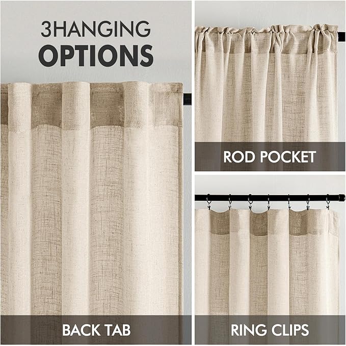 MIULEE Light Taupe Linen Curtains 52x72 Inch Length - Image 3