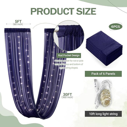 6 Panels Navy Blue Ceiling Drapes - Image 5