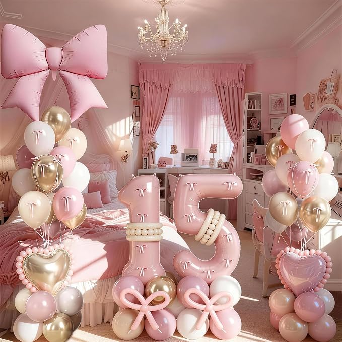 Light Pink 5 Balloon Number, Retro Blush Pink Gold Beige Nude Latex Balloons 5 - Image 4