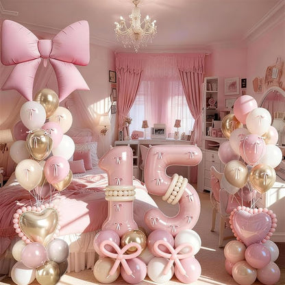 Light Pink 5 Balloon Number, Retro Blush Pink Gold Beige Nude Latex Balloons 5 - Image 4