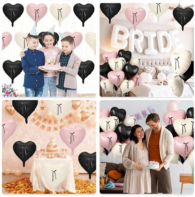 Pink and Black Heart Balloons, 18 Inch Pink Sand White Foil Balloons - Image 6