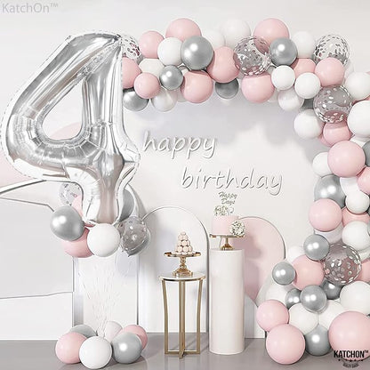 KatchOn Silver Number 4 Balloons 40 Inch, 4 Birthday Decorations | Silver 4 - Image 3