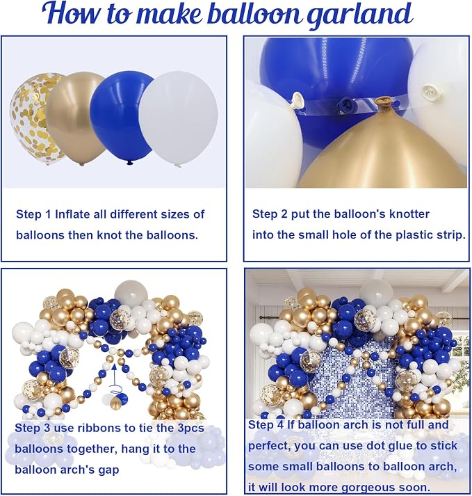 Royal Blue and Gold Balloons Garland Arch Kit - Image 3