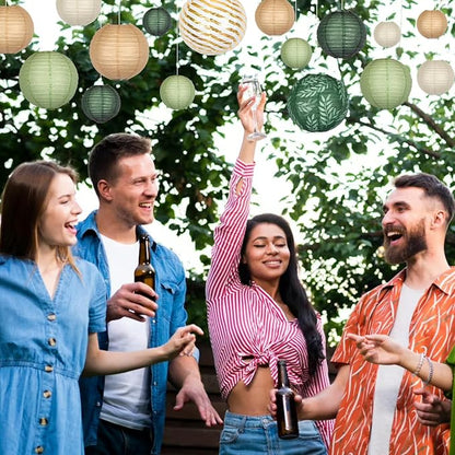 16-Pack Chinese Paper Lanterns, Sage Green Brown Party Decorations | - Image 5