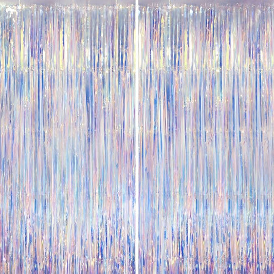 Voircoloria 2 Pack Iridescent Foil Fringe Curtains, Holographic Tinsel by Voircoloria