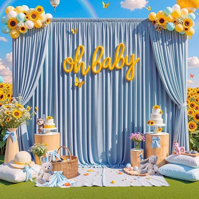 30 ft x 10 ft Wrinkle Free Dusty Blue Backdrop Curtain - Image 2