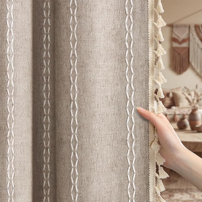 Khaki Brown Boho Blackout Curtains 90 Inch 2 Panels - Image 2