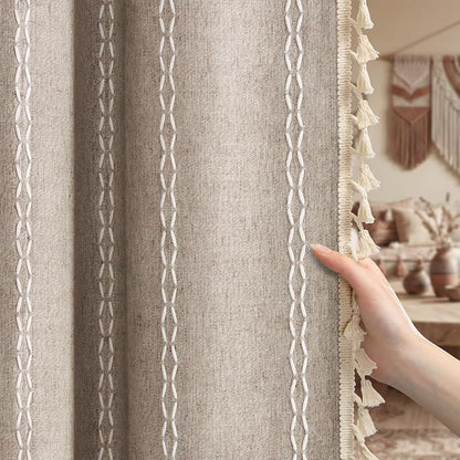 Khaki Brown Boho Blackout Curtains 90 Inch 2 Panels - Image 2