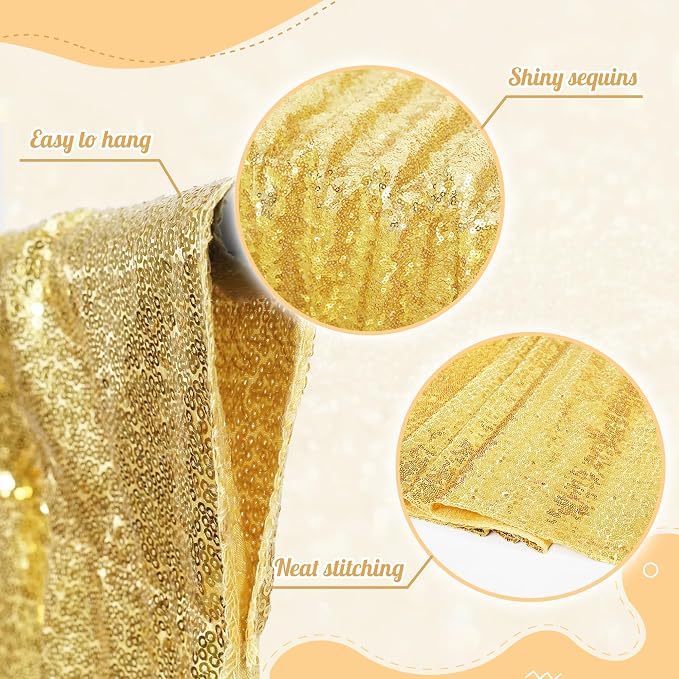 PartyDelight Gold Sequin Backdrop Curtains 2x8ft 2 Panels | Sparkly 3mm sequins - Image 2