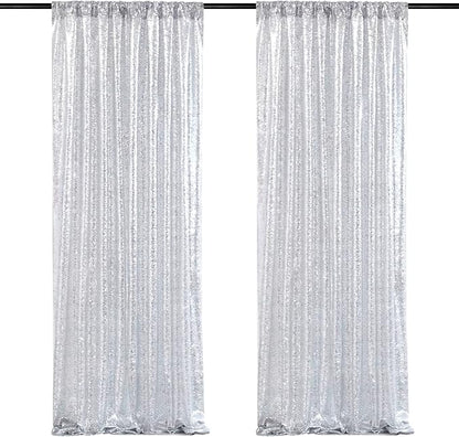 Silver Sequin Backdrop Curtains-2 Panels 2FTx8FT Silver Backdrop by SoarDream