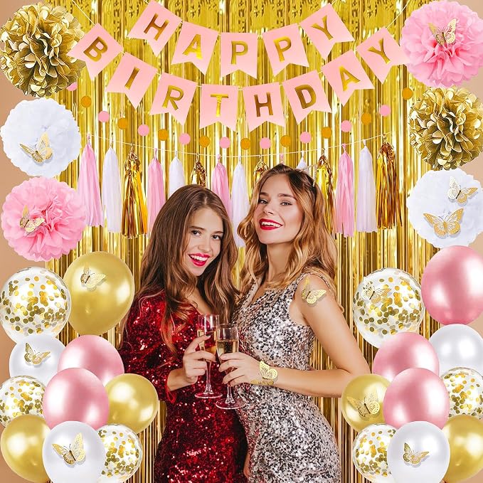 Pink and Gold Birthday Party Decorations - Image 2
