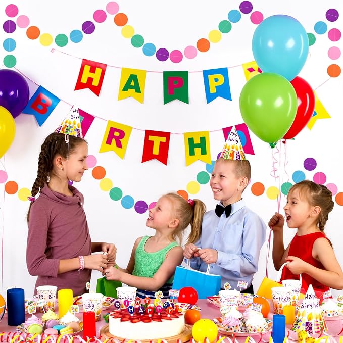 RUBFAC 5pcs Rainbow Circle Dots Paper Garland Party Decorations | Rainbow - Image 7