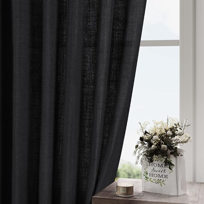 Linen Black Curtains 145 inch Extra Long - Image 2