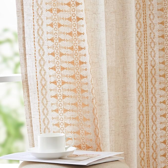 jinchan Boho Curtains for Bedroom Linen Blend Boho Curtains 96 Inches Long 2 by JINCHAN