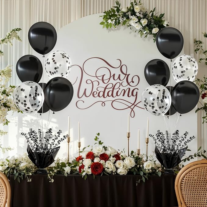 6 Set Black Table Balloons Foil Spray Centerpiece - Image 3