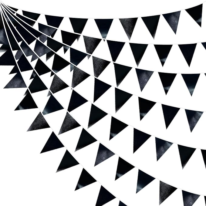 Black Party Decorations Triangle Pennant Banner Flag Black Metallic Fabric by pinkblume