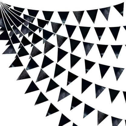 Black Party Decorations Triangle Pennant Banner Flag Black Metallic Fabric by pinkblume