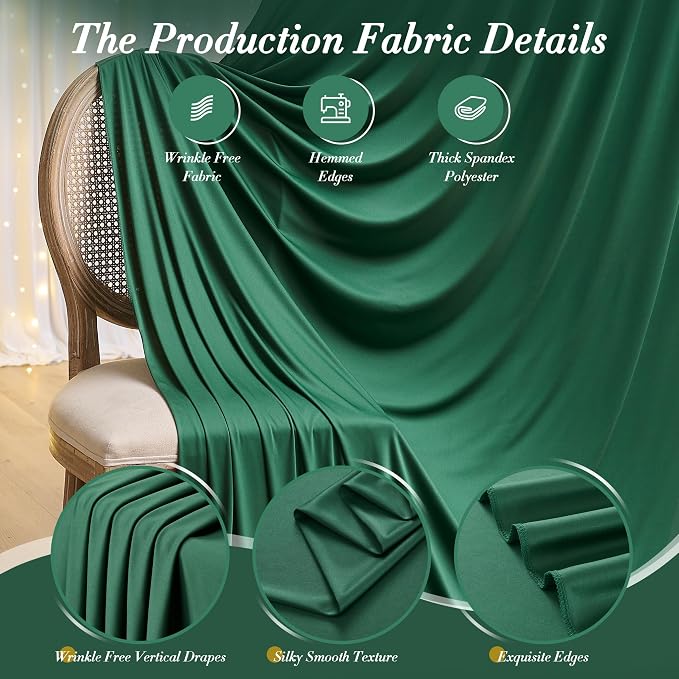 10 ft x 8 ft Wrinkle Free Hunter Green Backdrop Curtain - Image 4