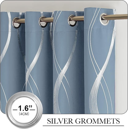 NICETOWN Dusty Blue Foil Printed Curtain - Image 5