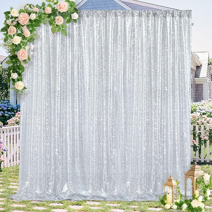 Silver Sequin Backdrop Sequin Wedding Photo Curtains 10ft x 10ft | Sequin - Image 5