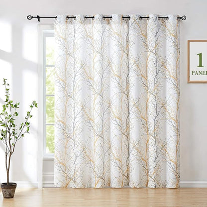 FMFUNCTEX Linen Yellow Grey Semi Sheer Patio Curtains 96 Inch Long 1 Panel | by Fmfunctex