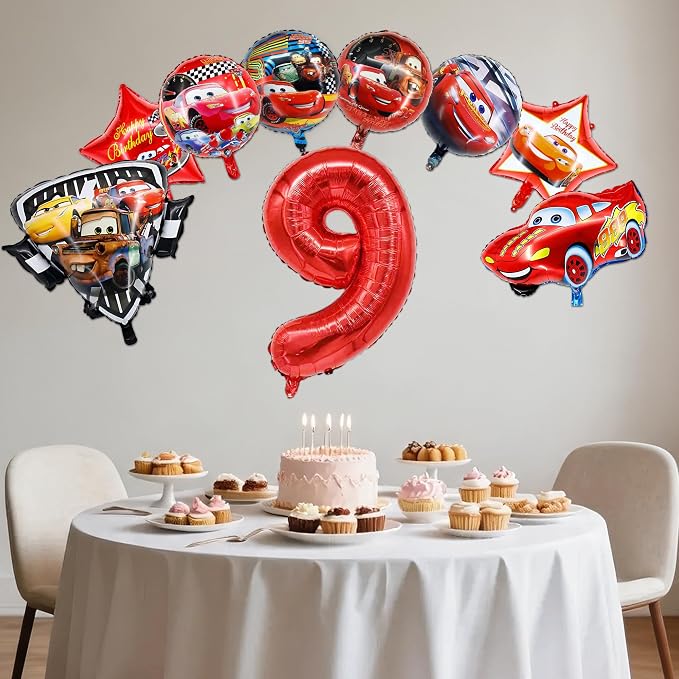9 Pcs Car Theme Happy Birthday Decorations, Cute Cartoons Party Decorations - Image 4