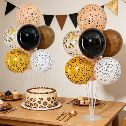 4 Sets Black Brown Gold Cheetach Print Balloons Stand Kit - Image 6