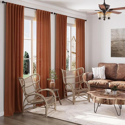 2 Panels Terracotta Linen Curtains 108 inches Long - Image 2