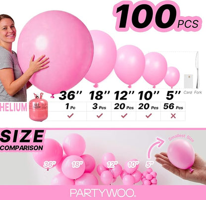 PartyWoo Pink Balloons 100pcs Matte Pink Color 36 18 12 10 5 Inch | 36 18 12 10 - Image 7