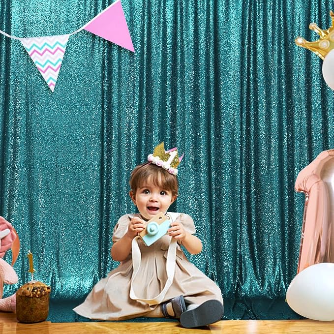 SquarePie 8x8ft Teal Sequin Backdrop, High Density Non-Transparent Glitter - Image 7