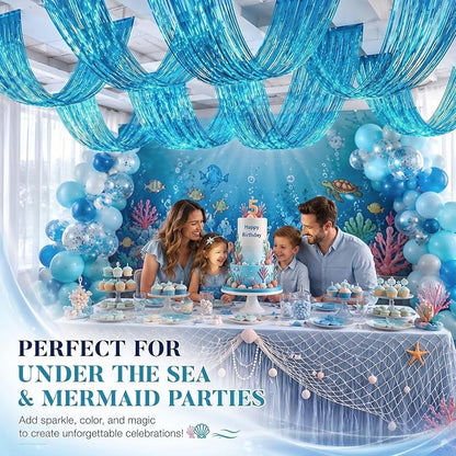 4 Pcs Light Blue 15ft Metallic Foil Ceiling Fringe Curtains, Party Decor Fringe - Image 5